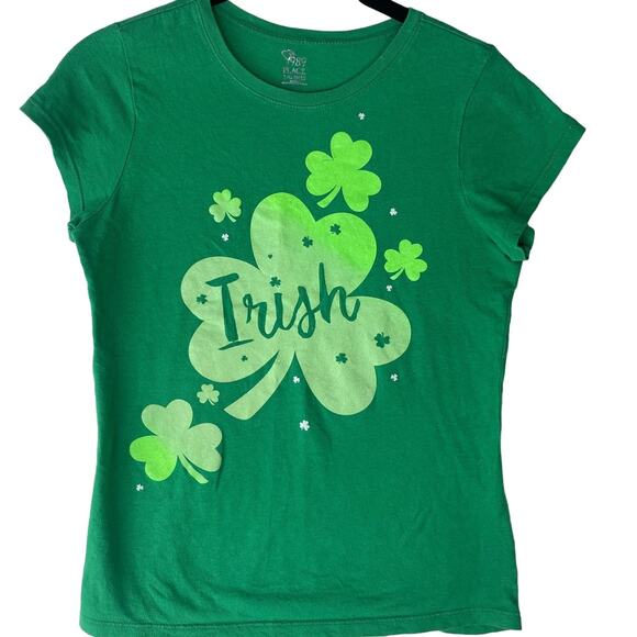 Childrens Place Irish Shamrock Clover St Patricks Day Green T Shirt Size 10/12 - Picture 1 of 6